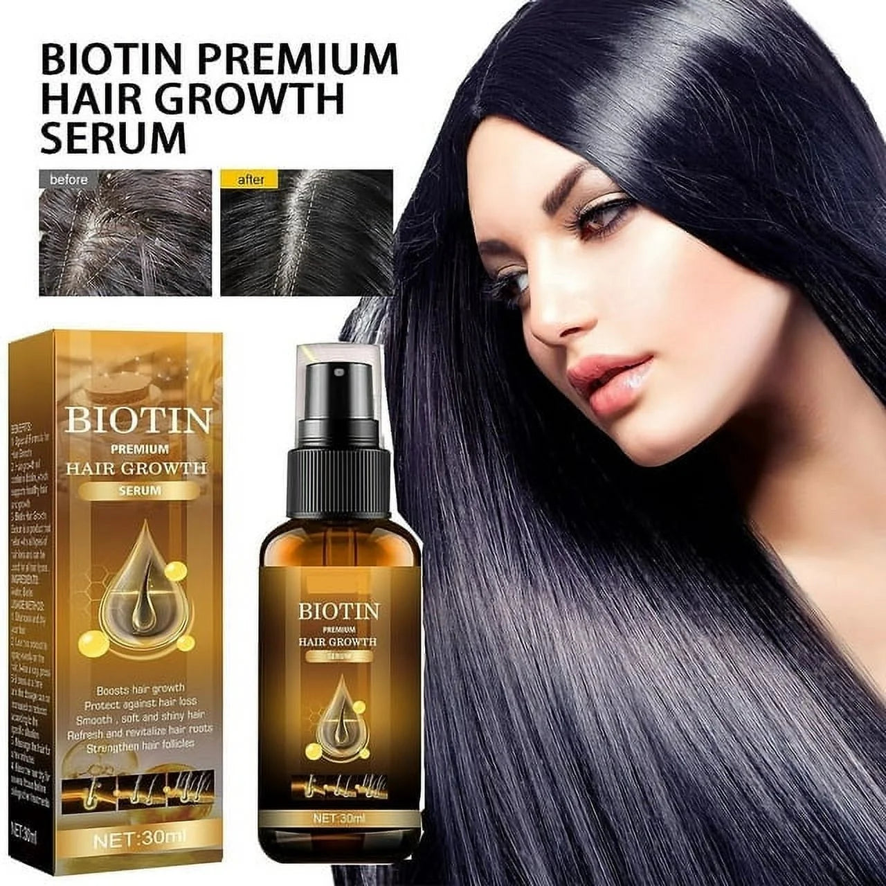 Biotin Hair Growth Spray, Ibealee Biotin Hair Growth Serum, Biotin Thickening Herbal Serum, anti Hair Loss Serum,For Women&Men Hair Growth and Hair Loss-2Pcs