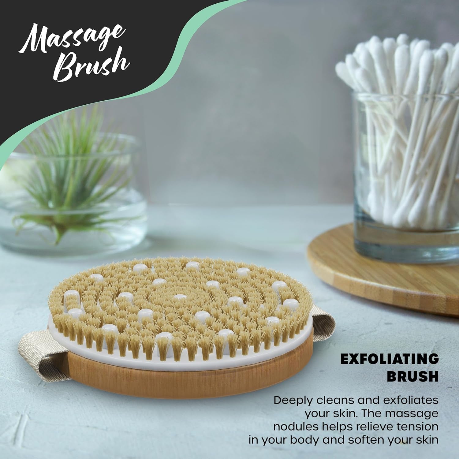 Natural Boar Bristle Dry Body Brush Set | Detachable Massage Dry Brush | Long Wooden Handled Dry Brushing Body Brush, Exfoliating Face Brush, Body Brush Exfoliator & Back Scrubber for Shower