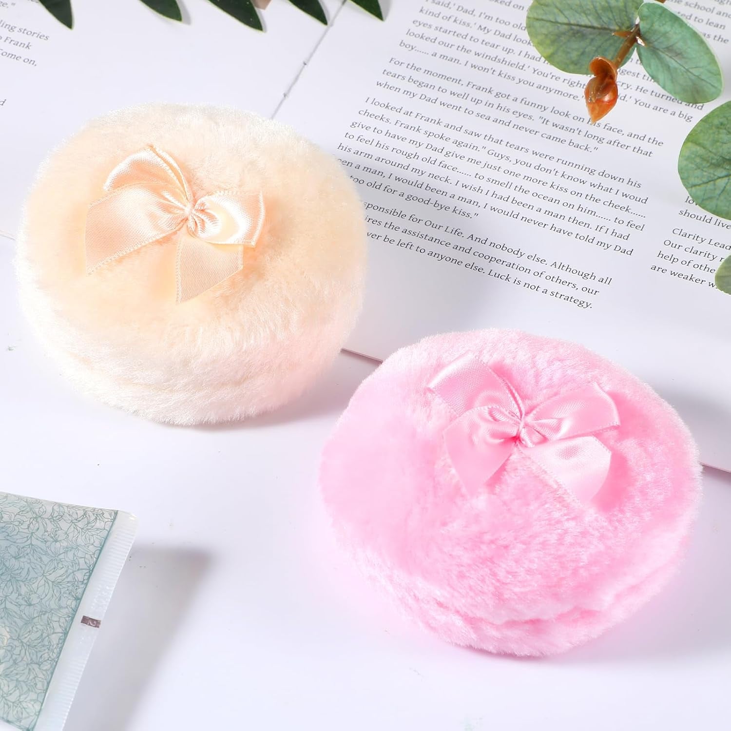 2Pcs Large Fluffy Powder Puff Soft Body Cosmetic Powder Puff Washable Velour Face Powder Puff Reusable Dusting Loose Puff Wet Dry Makeup Tool for Women