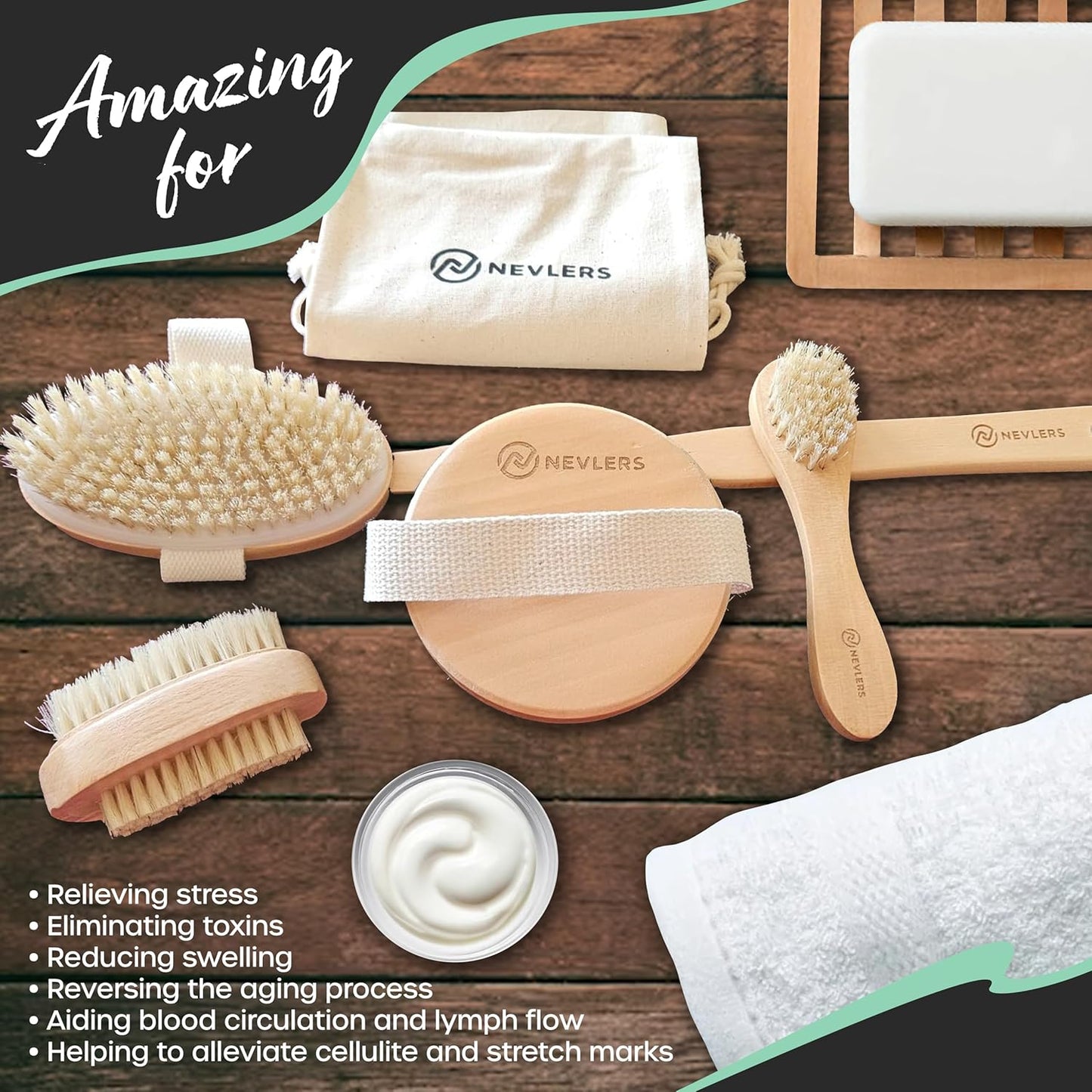 Natural Boar Bristle Dry Body Brush Set | Detachable Massage Dry Brush | Long Wooden Handled Dry Brushing Body Brush, Exfoliating Face Brush, Body Brush Exfoliator & Back Scrubber for Shower