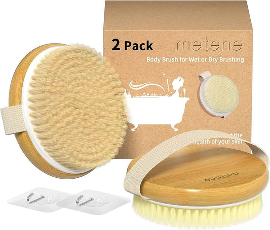 2 Pack Dry Body Brush, Shower Brush Wet and Dry Brushing, Dry Brush for Cellulite