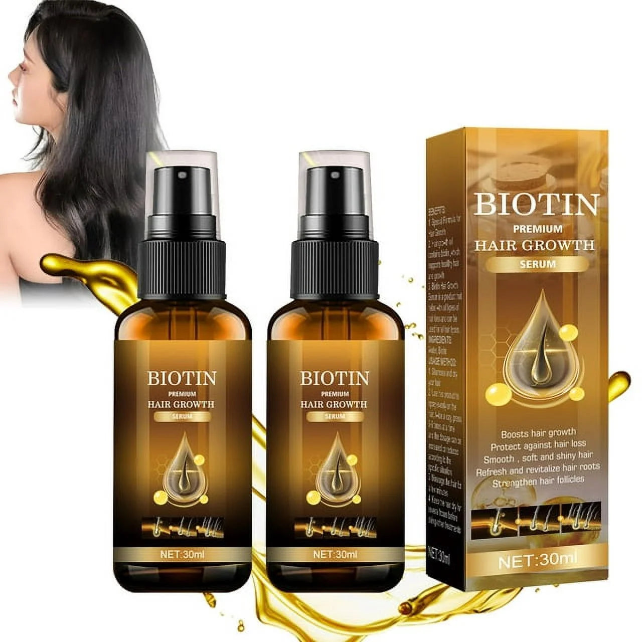 Biotin Hair Growth Spray, Ibealee Biotin Hair Growth Serum, Biotin Thickening Herbal Serum, anti Hair Loss Serum,For Women&Men Hair Growth and Hair Loss-2Pcs